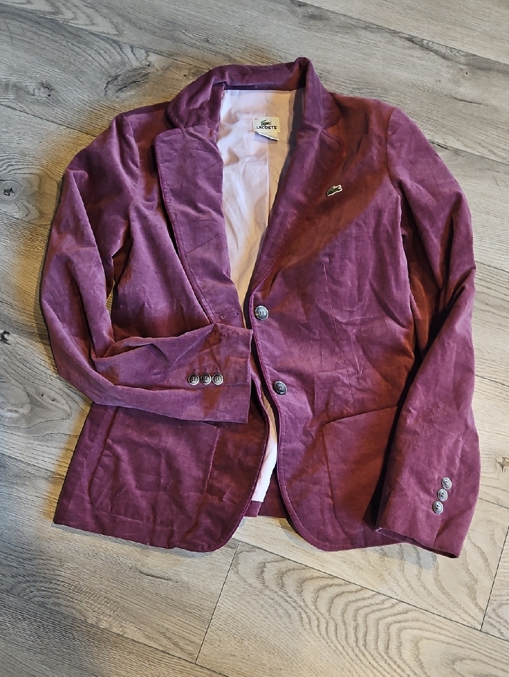 Lacoste Wine/ Burgandy Velvet Blazer Size 42 Large - Picture 3 of 10